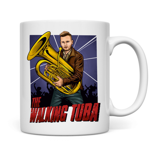 weiße Tasse beidseitig The walking Tuba