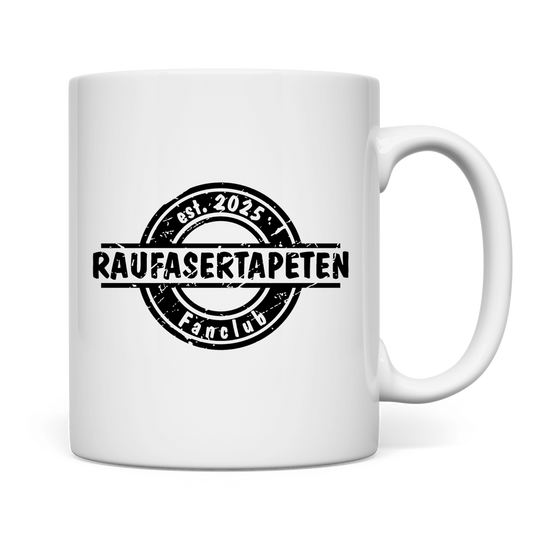 weiße Tasse beidseitig Raufastertapeten Fanclub