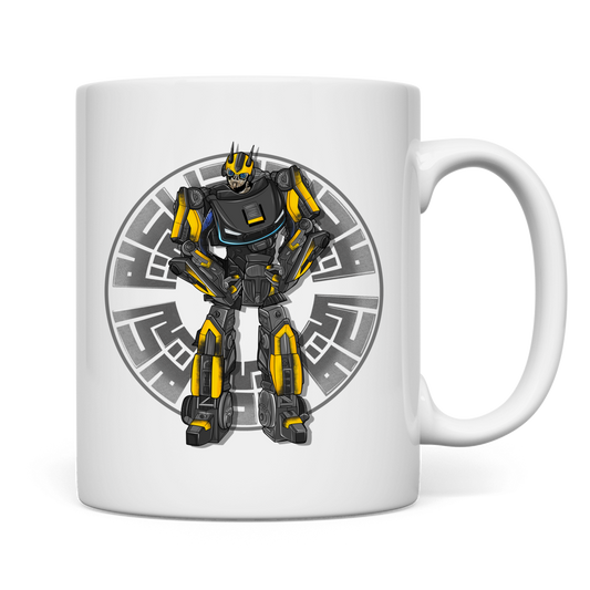 weiße Tasse beidseitig Racebot grauer Helm