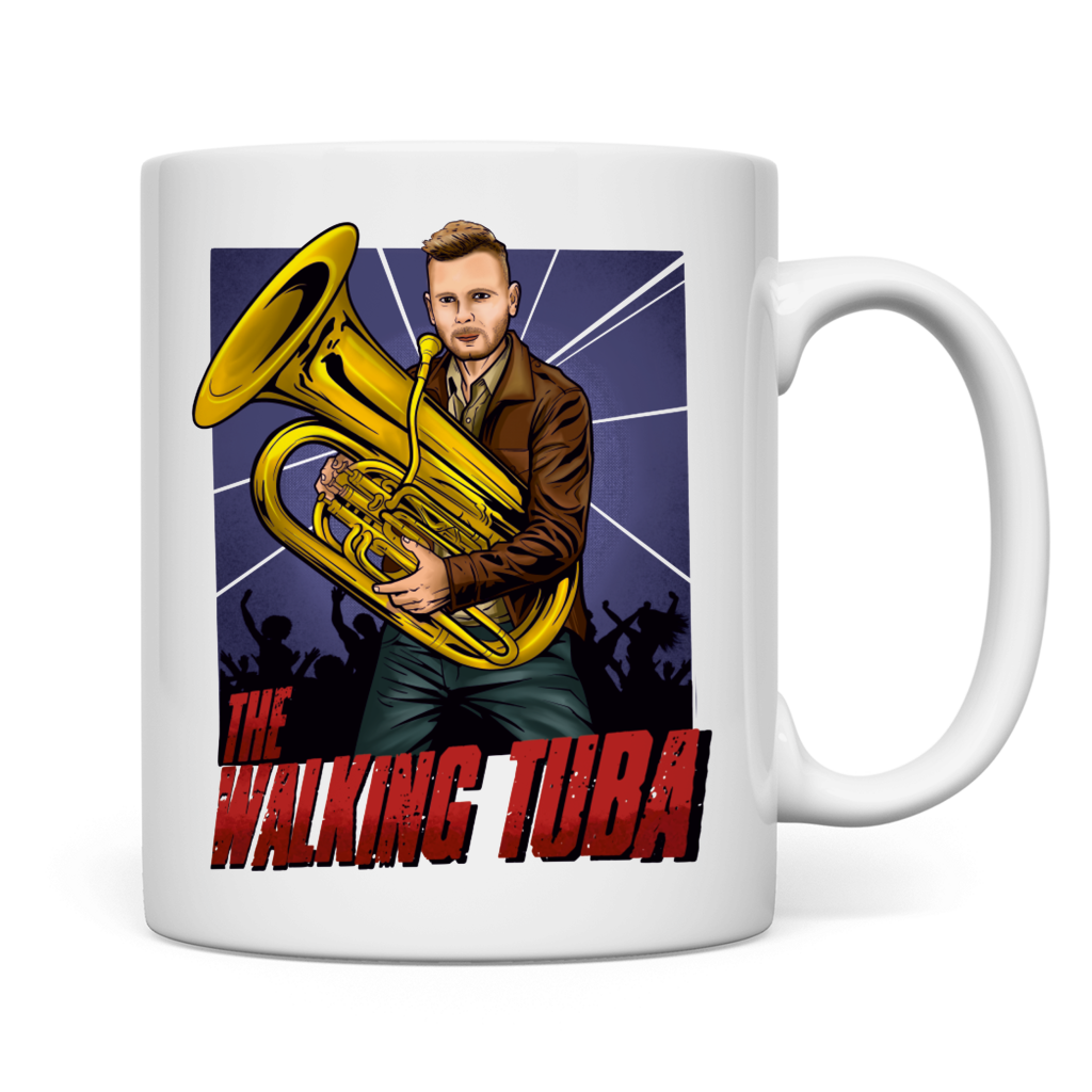 weiße Tasse beidseitig The walking Tuba
