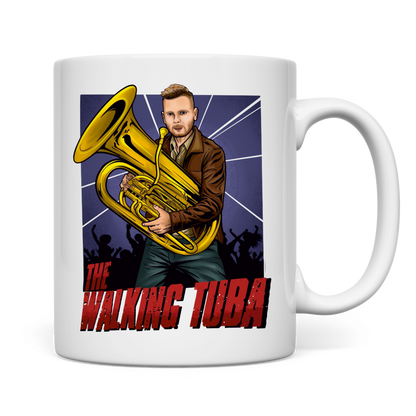 weiße Tasse beidseitig The walking Tuba
