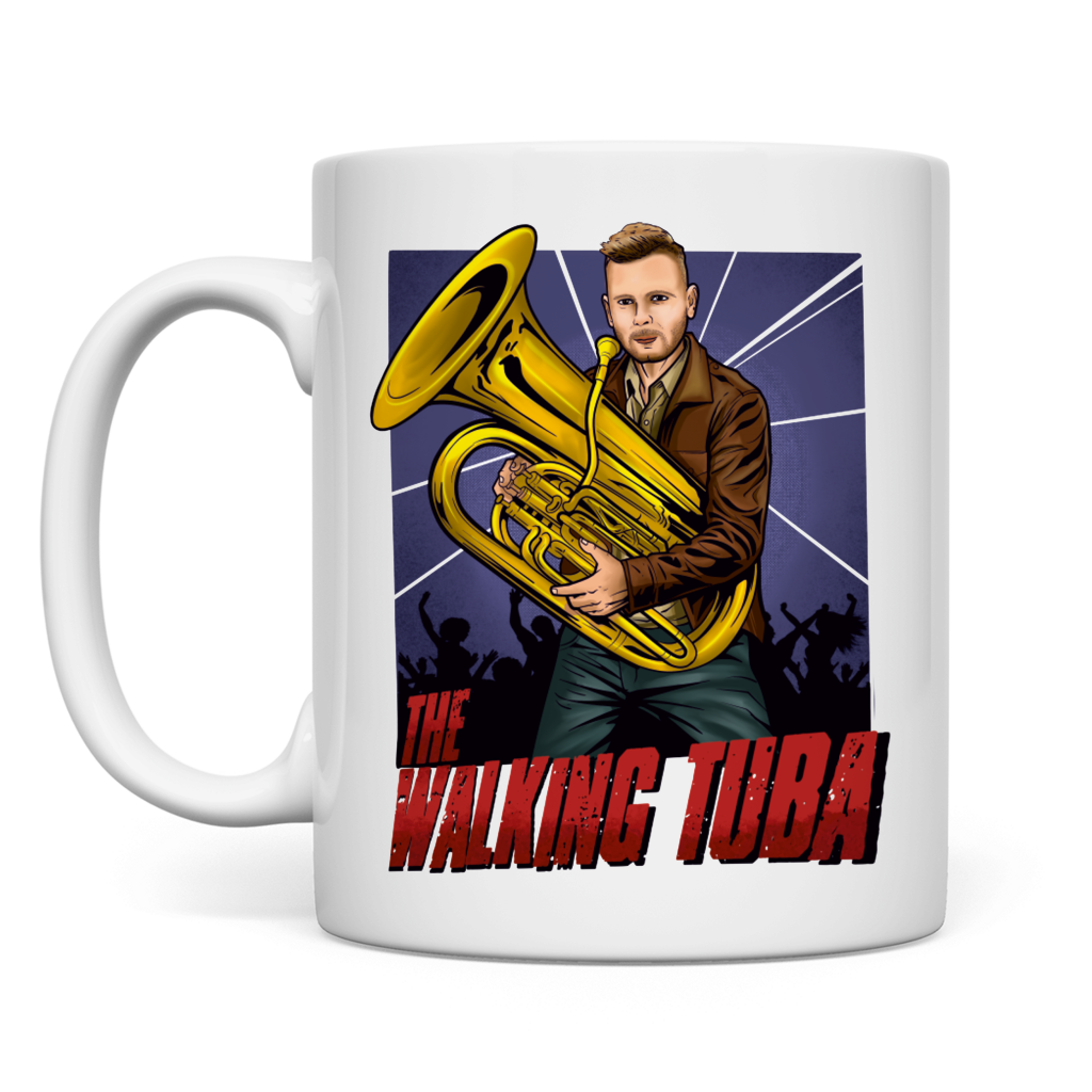 weiße Tasse beidseitig The walking Tuba