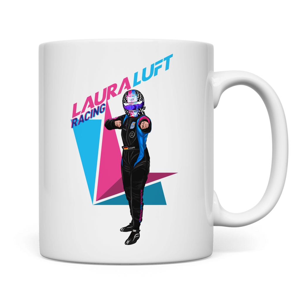 weiße Tasse beidseitig Rennfahrerin Laura Luft Racing