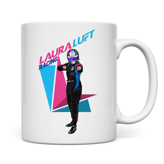 weiße Tasse beidseitig Rennfahrerin Laura Luft Racing