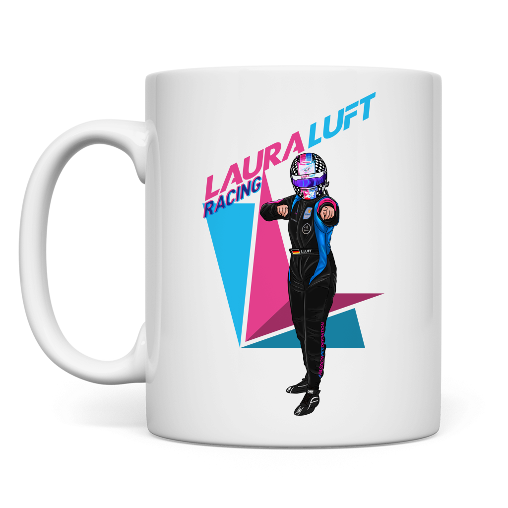 weiße Tasse beidseitig Rennfahrerin Laura Luft Racing