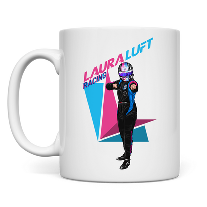 weiße Tasse beidseitig Rennfahrerin Laura Luft Racing