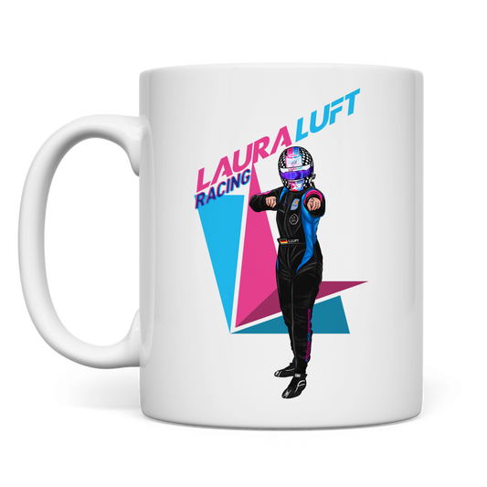 weiße Tasse beidseitig Rennfahrerin Laura Luft Racing