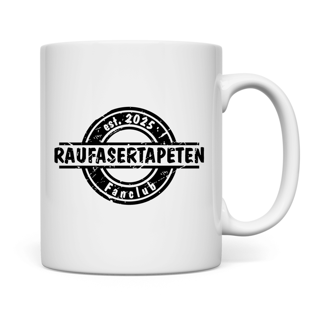 weiße Tasse beidseitig Raufastertapeten Fanclub