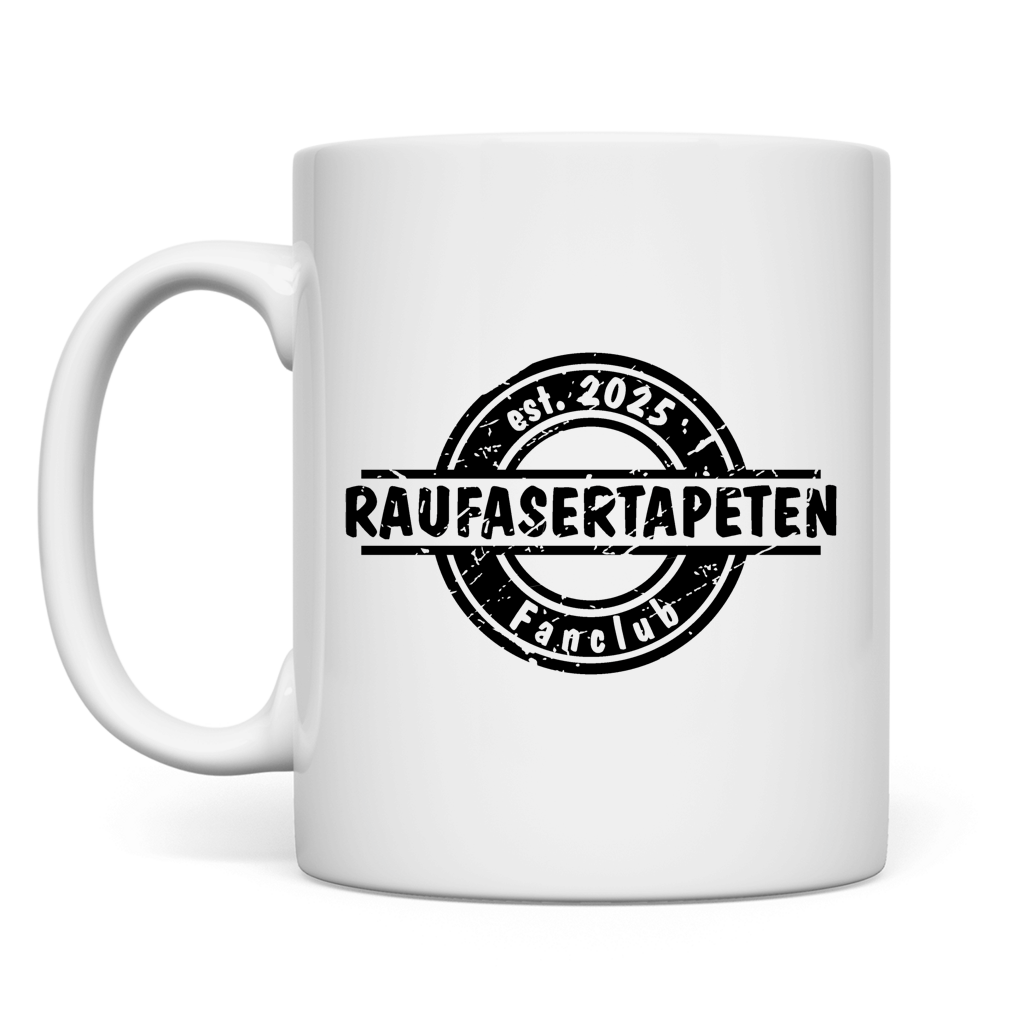 weiße Tasse beidseitig Raufastertapeten Fanclub