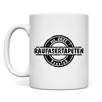 weiße Tasse beidseitig Raufastertapeten Fanclub