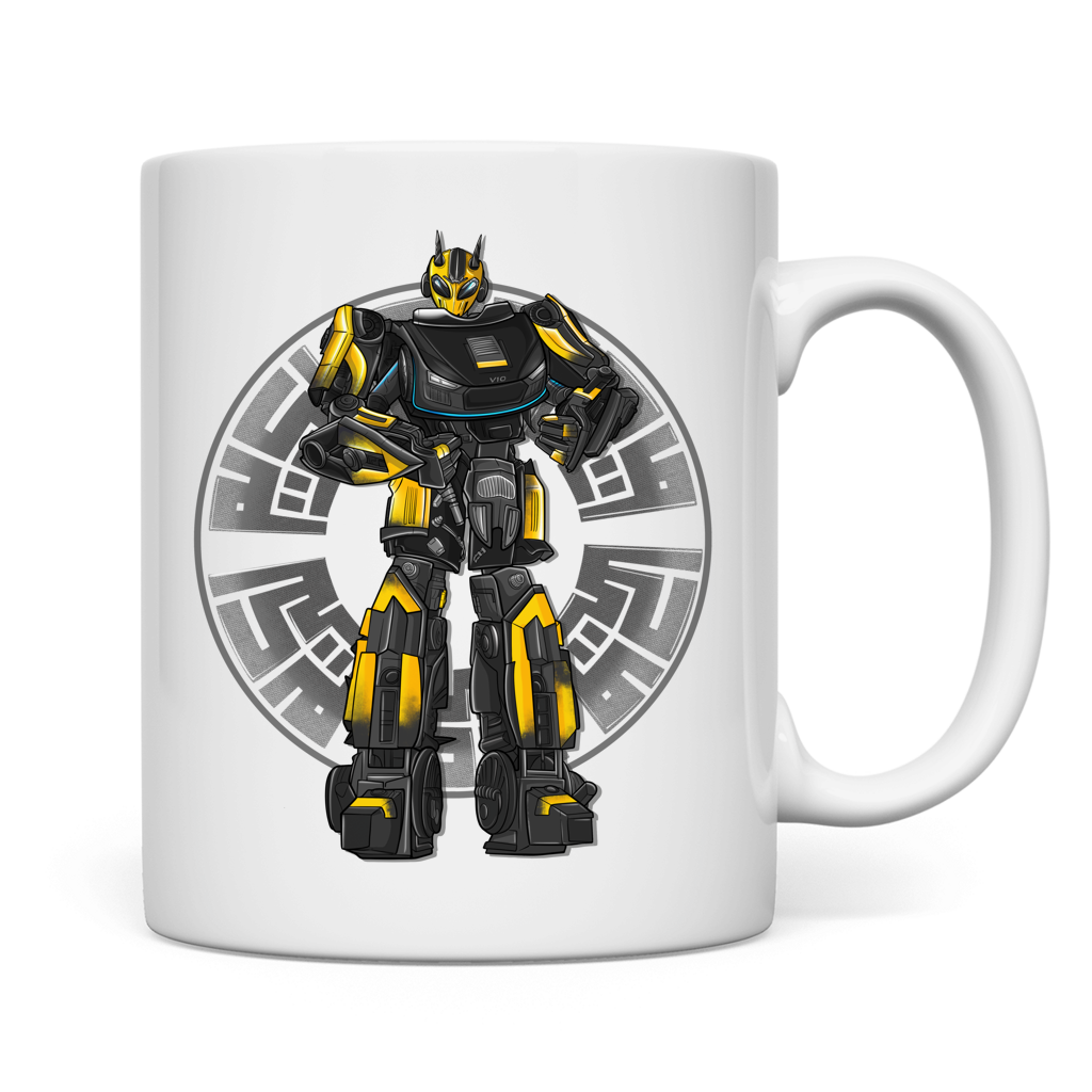 weiße Tasse beidseitig Racebot gelber Helm