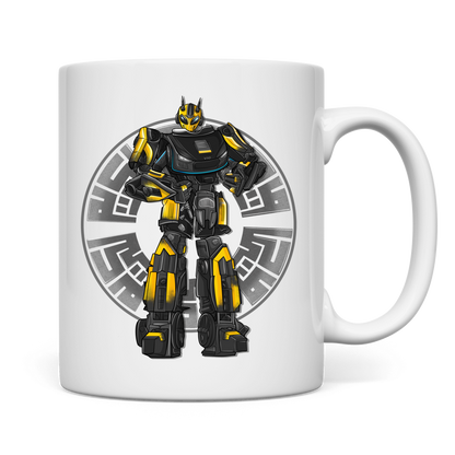 weiße Tasse beidseitig Racebot gelber Helm