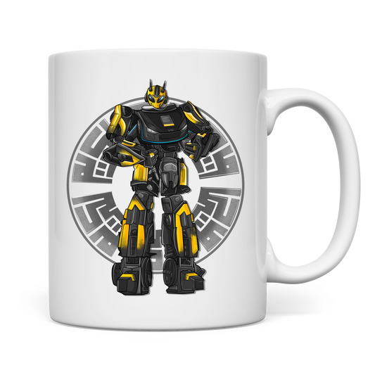 weiße Tasse beidseitig Racebot gelber Helm