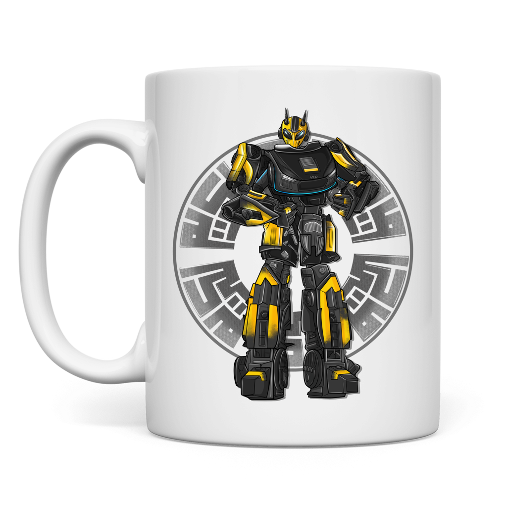 weiße Tasse beidseitig Racebot gelber Helm