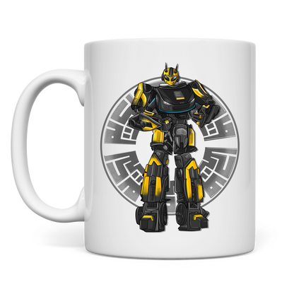 weiße Tasse beidseitig Racebot gelber Helm