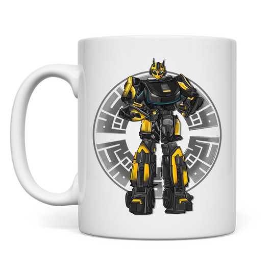 weiße Tasse beidseitig Racebot gelber Helm