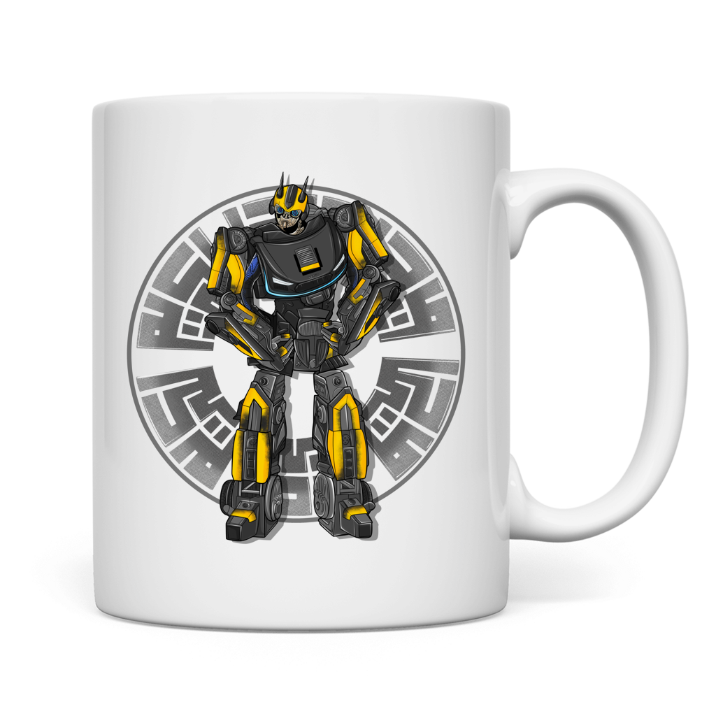 weiße Tasse beidseitig Racebot grauer Helm