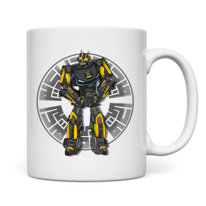 weiße Tasse beidseitig Racebot grauer Helm