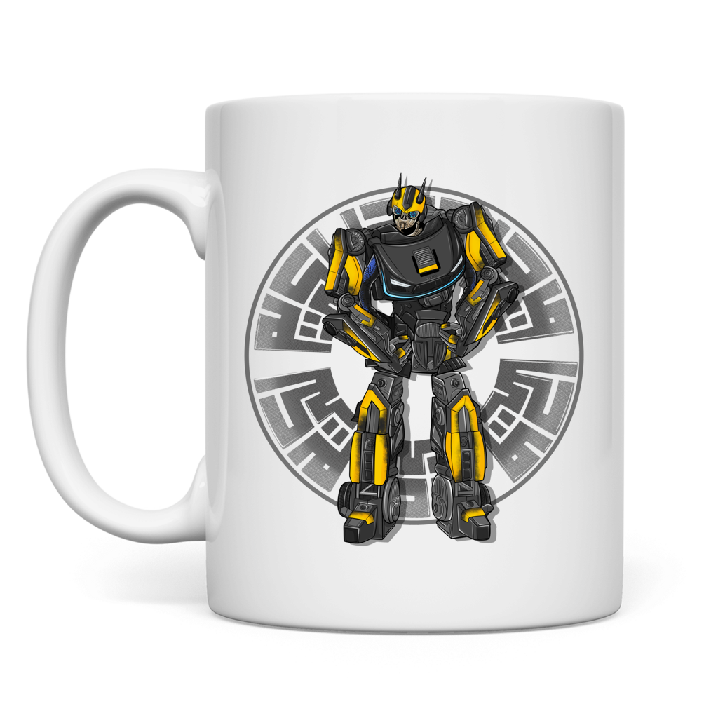 weiße Tasse beidseitig Racebot grauer Helm